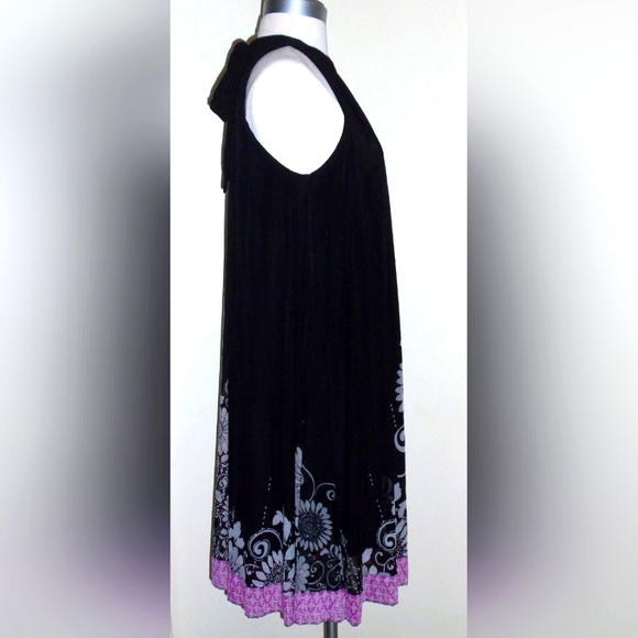 Black Floral Trapeze Cocktail Dress by Dressbarn Size 8 - Picture 3 of 5